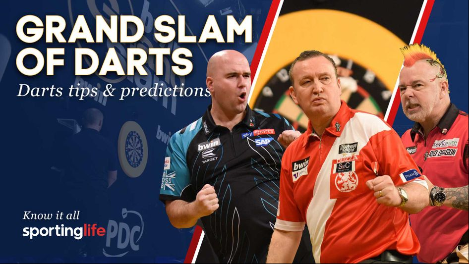 Rob Cross, Glen Durrant and Peter Wright are in action at the Grand Slam of Darts on Monday