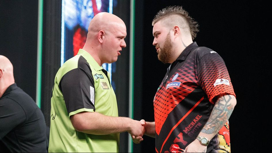 Michael van Gerwen and Michael Smith (Picture: Steve Welsh/PDC)