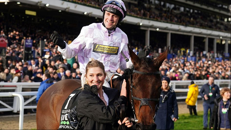 Lorcan Williams aboard Golden Ace after landing the 2025 Champion Hurdle