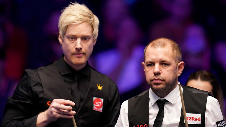 Neil Robertson and Barry Hawkins pictured in the Masters final