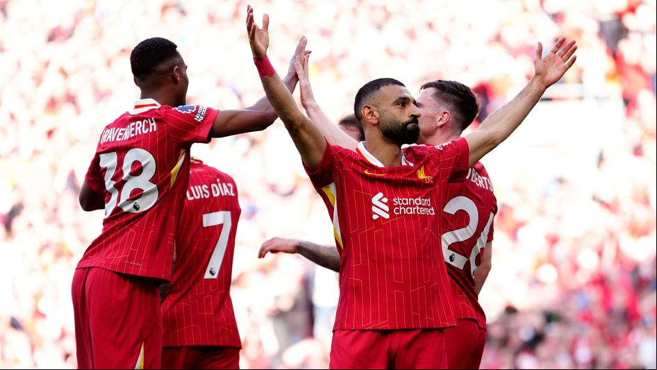 Mohamed Salah celebrates a Liverpool goal